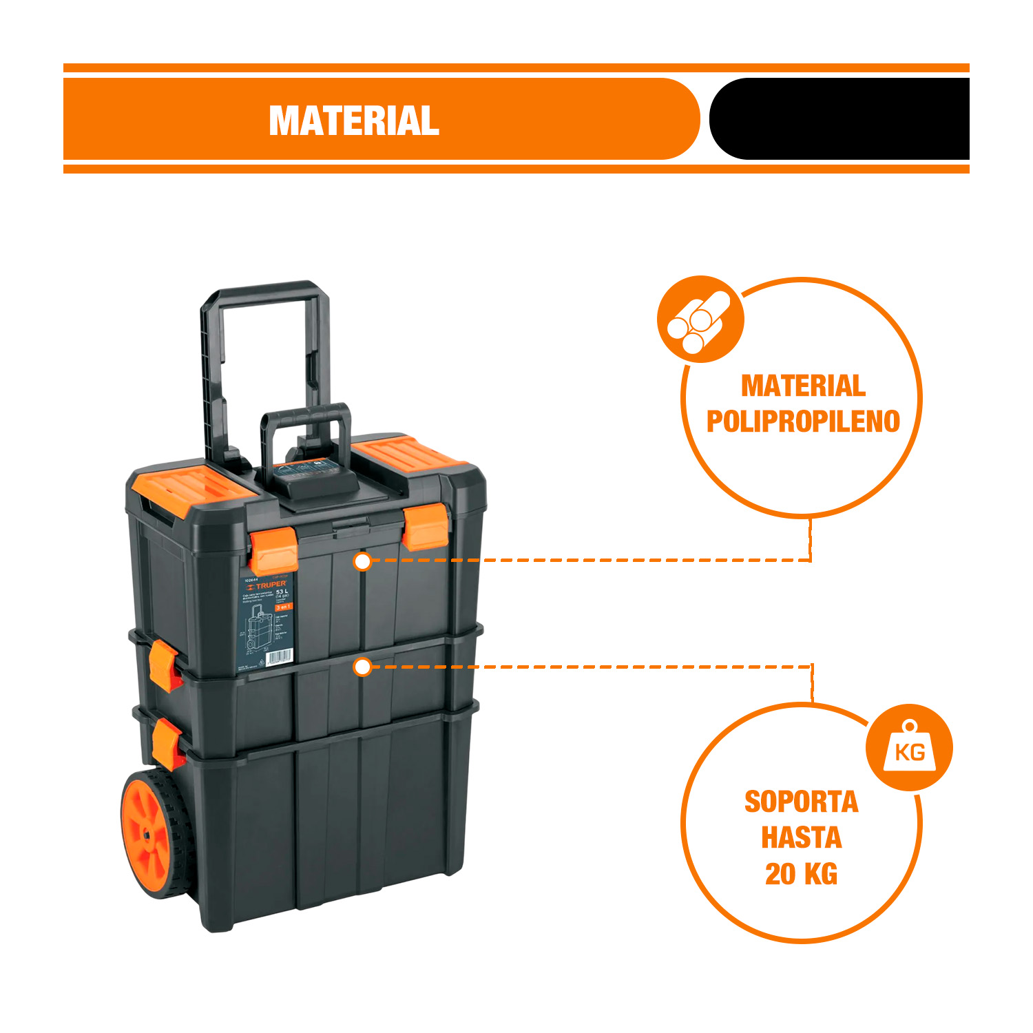 Organizadore De Herramientas 19» X 25» 3 En 1 Ruedas 53l - Imagen 5