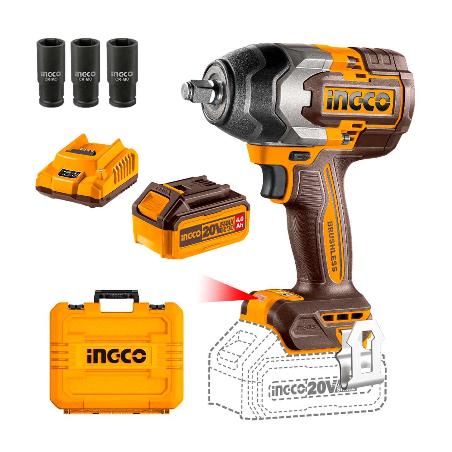Combo De Llave De Impacto 850nm + 2bat 4ah Y Cargador Ingco