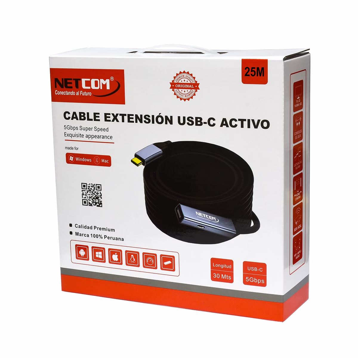 Cable Extensión USB-C 25MT Activo USB-C 3.1 Gen2 100W 5Gbps NETCOM PE-EX0225 - Imagen 4