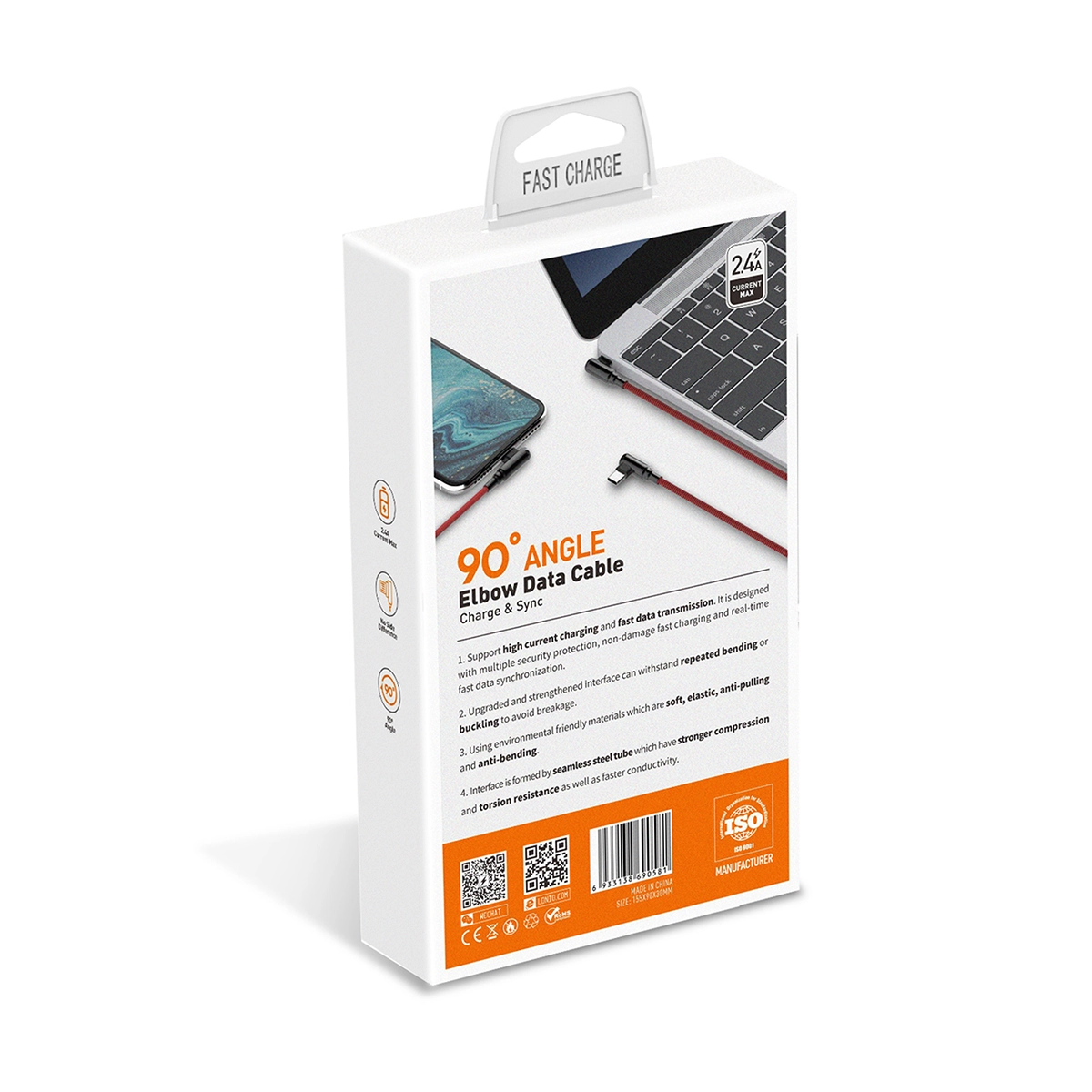Cable USB-C 2MT 90° Enmallado LDNIO LS422-C: ¡Carga Rápida y Durabilidad en un Ángulo Perfecto! - Imagen 5
