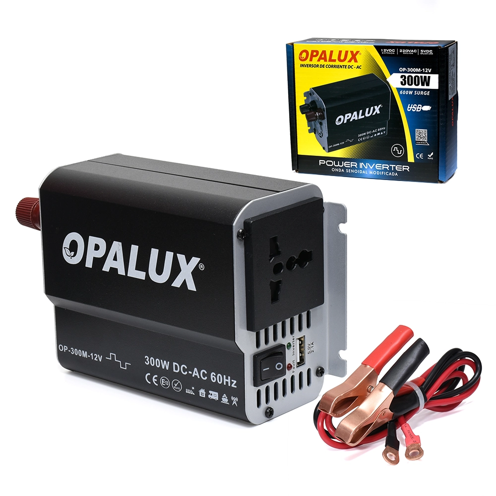 Inversor de Voltaje 12V a 220V AC 300W Opalux OP-300M-12V: ¡Energía Portátil para tus Dispositivos!