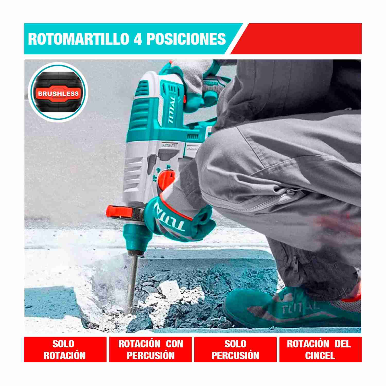Atornillador + Amoladora + Rotomartillo +linterna 20v- Total - Imagen 5