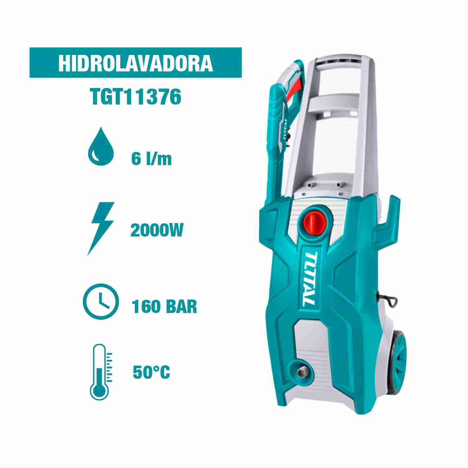 HIDROLAVADORA DE ALTA PRESION 2000W 160BAR TOTAL – TGT11376 - Imagen 3
